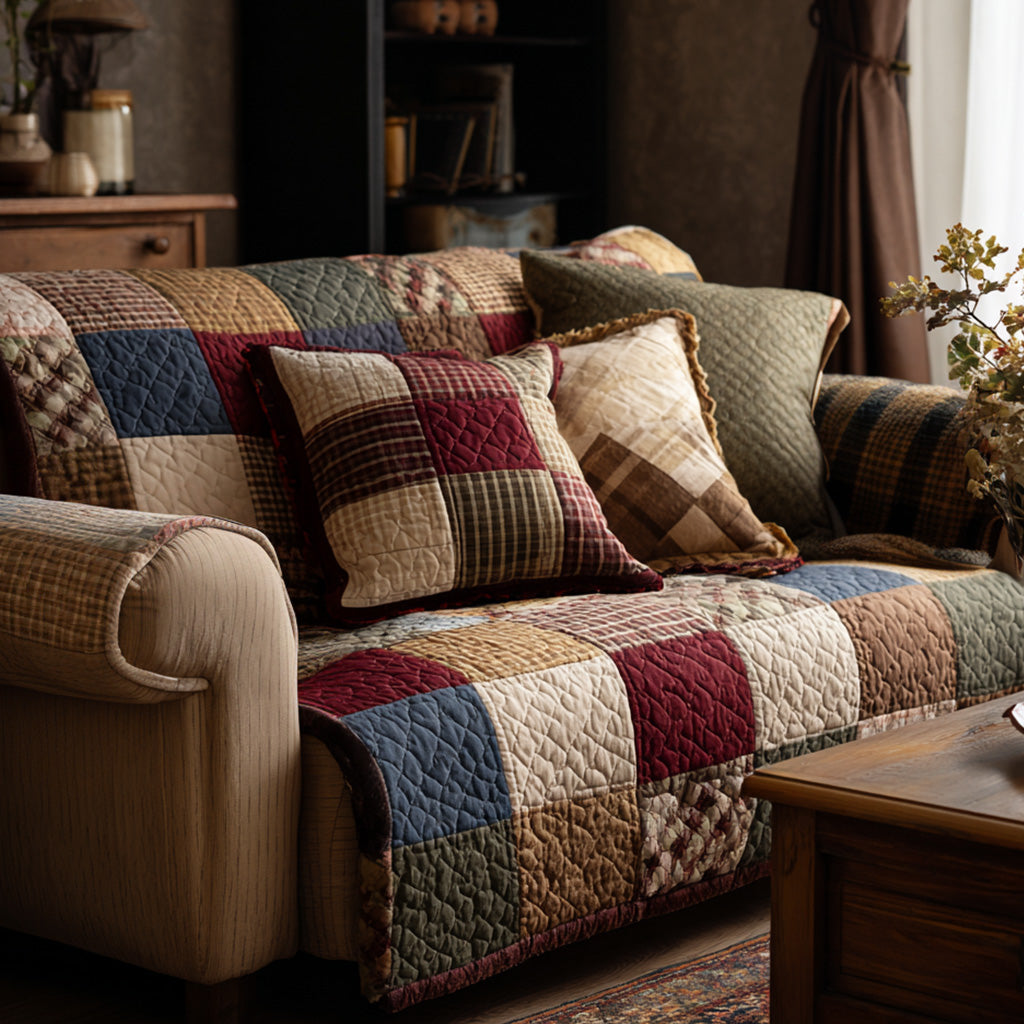 Gesteppter Sofabezug – im rustikalen Patchwork-Stil