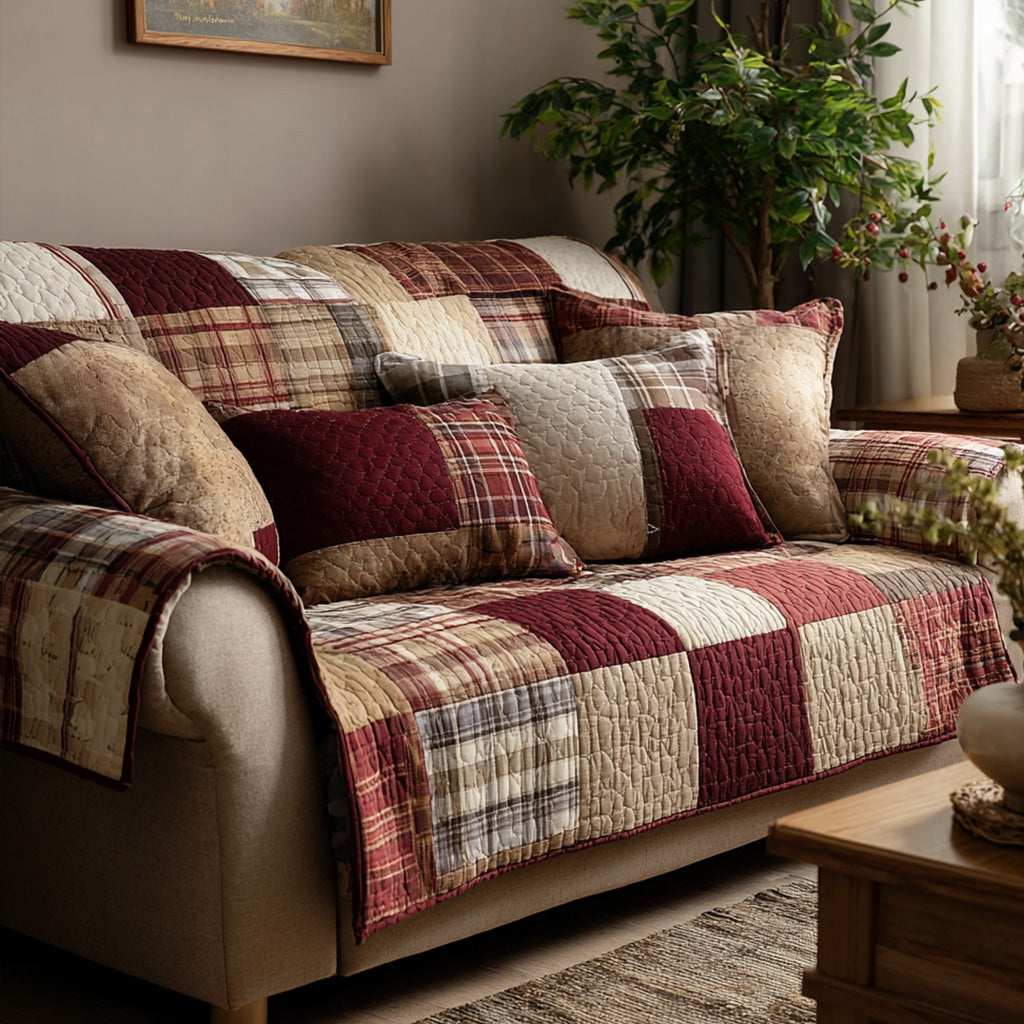 Gesteppter Sofabezug – im rustikalen Patchwork-Stil