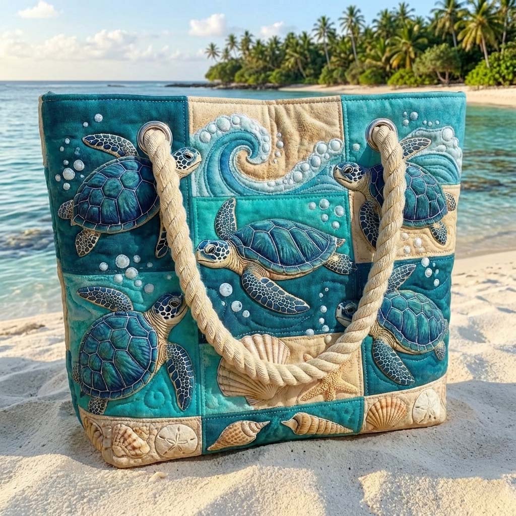 Patchwork-Strandtasche – Schildkrötenbucht – geräumig und leicht
