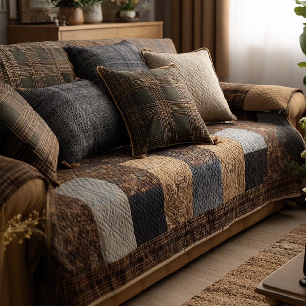Gesteppter Sofabezug – im rustikalen Patchwork-Stil