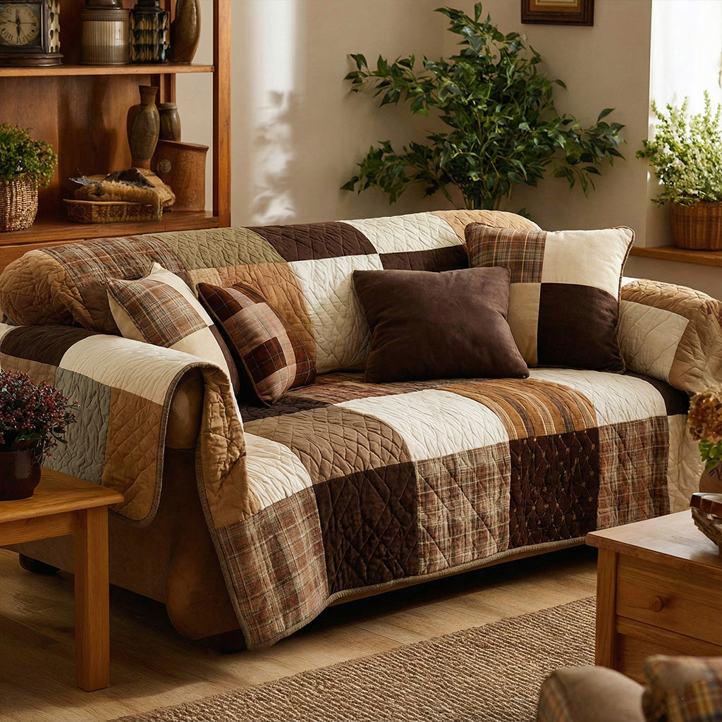 Gesteppter Sofabezug – im rustikalen Patchwork-Stil
